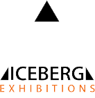 Iceberg Exhibitions logo featuring a triangle and bold text for exhibition branding