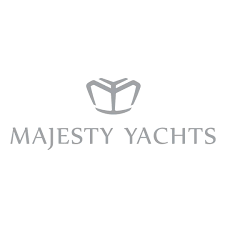 Yacht company logo with modern design in red and black colors